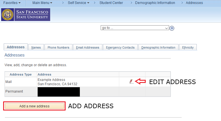 add and edit address instructions on demographic page