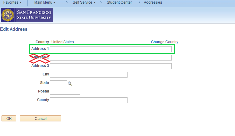 mailing address form information in student center